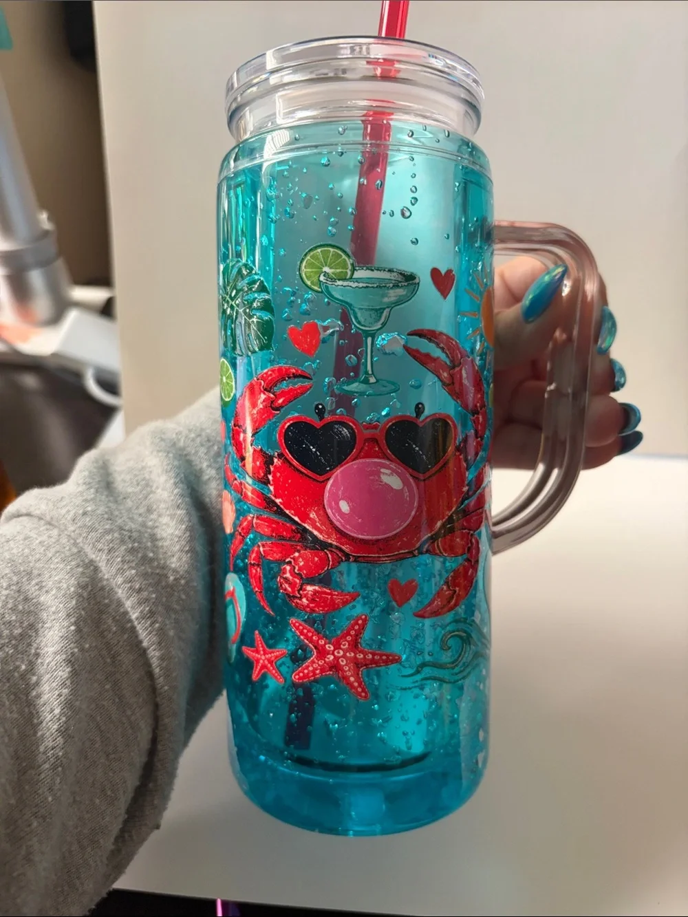 Beach Crab 20 oz Faux Slushy Acrylic Tumbler w/ Handle